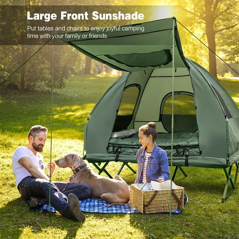 5-in-1 Portable Camping System: 2-Person Tent, Air Mattress, Sleeping Bag, Sunshade & Carry Bag