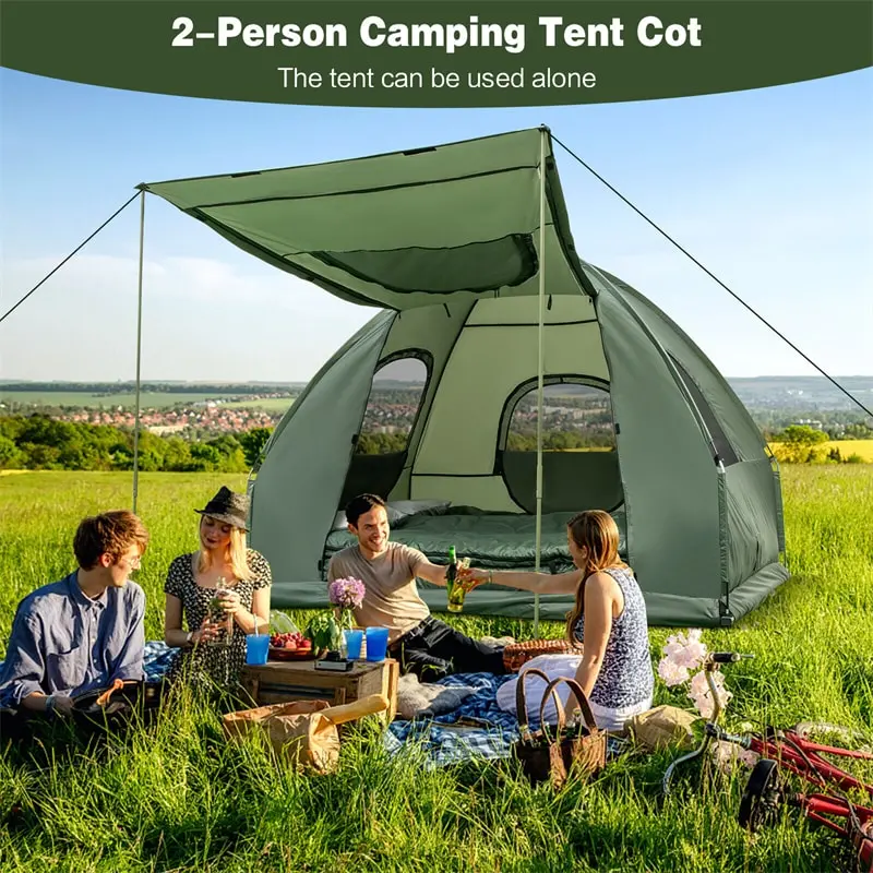 5-in-1 Portable Camping System: 2-Person Tent, Air Mattress, Sleeping Bag, Sunshade & Carry Bag