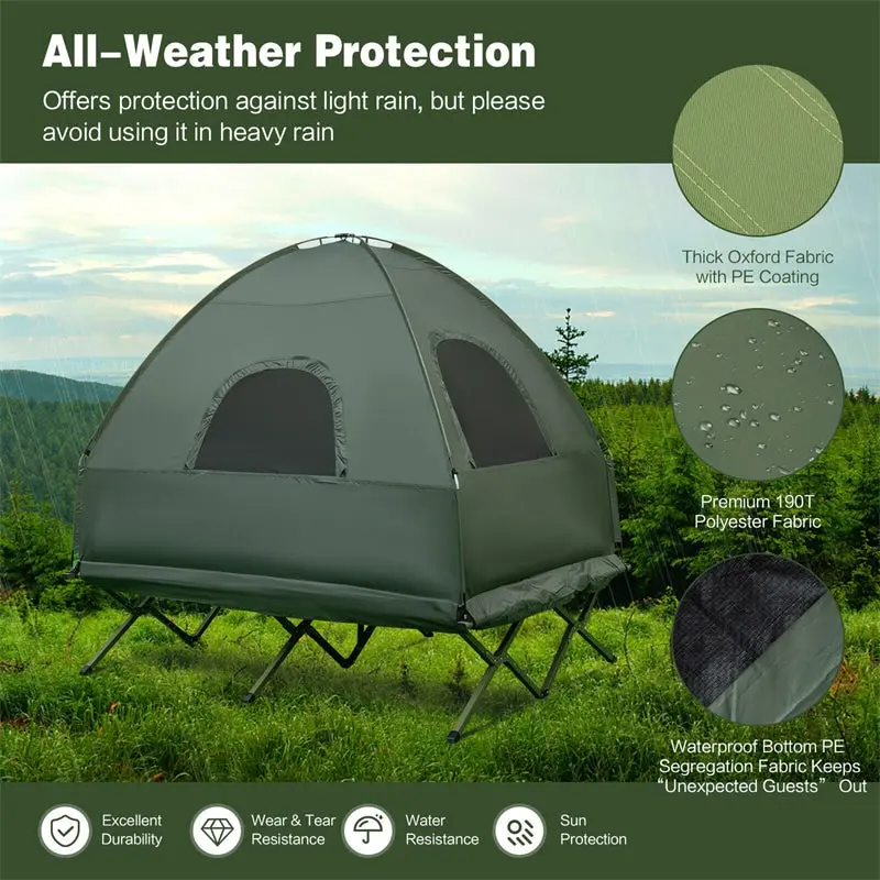 5-in-1 Portable Camping System: 2-Person Tent, Air Mattress, Sleeping Bag, Sunshade & Carry Bag
