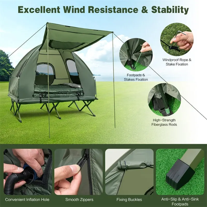 5-in-1 Portable Camping System: 2-Person Tent, Air Mattress, Sleeping Bag, Sunshade & Carry Bag