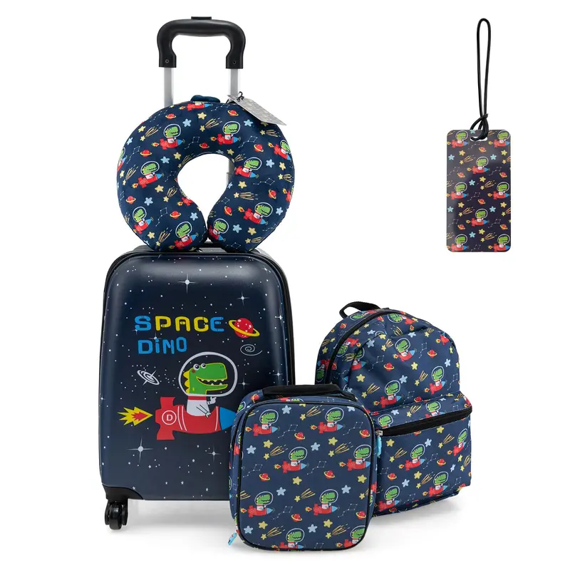 5-Piece Kids’ Travel Kit: Carry-On Luggage, Backpack, Insulated Lunch Bag, Memory Foam Neck Pillow & Accessories