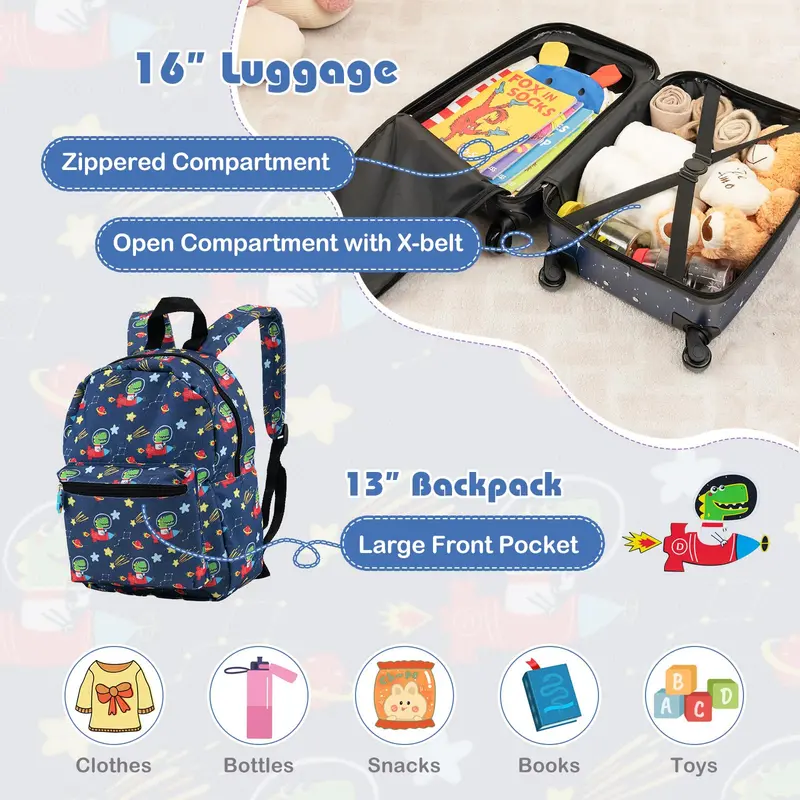 5-Piece Kids’ Travel Kit: Carry-On Luggage, Backpack, Insulated Lunch Bag, Memory Foam Neck Pillow & Accessories