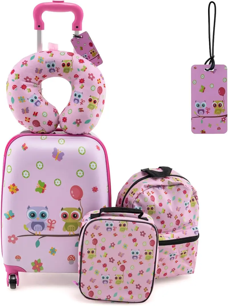 5-Piece Kids’ Travel Kit: Carry-On Luggage, Backpack, Insulated Lunch Bag, Memory Foam Neck Pillow & Accessories