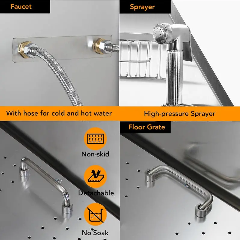 50-Inch Stainless Steel Professional Dog Grooming Tub | Includes Ramp, Adjustable Faucet, Handheld Sprayer, Drain Kit, and Right-Swing Door