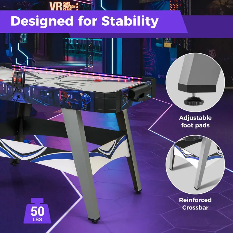 54-Inch LED Air Hockey Table – Includes Scoreboard, Dual Lighting, Pucks, and Pushers