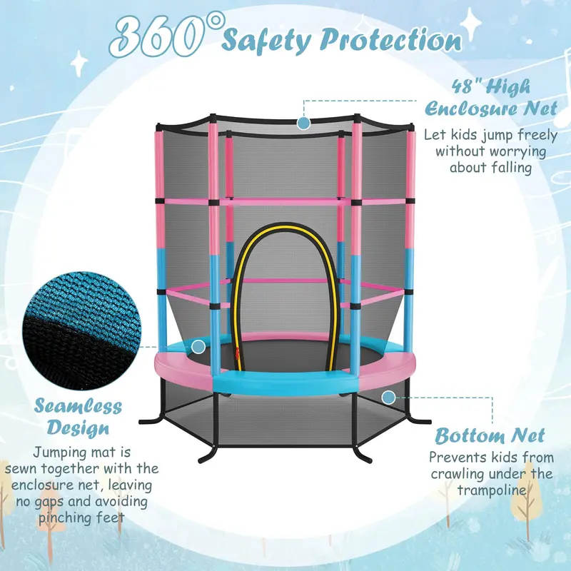 55-Inch ASTM-Certified Kids' Trampoline – 4.6-Foot Toddler Bouncer with Enclosure Safety Net