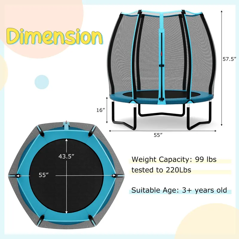 55-Inch Enclosed Kids' Trampoline — ASTM-Certified Mini Bouncer for Toddlers and Preschoolers