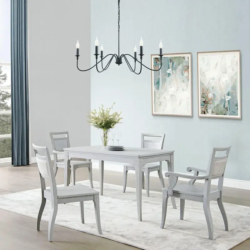 6-Arm Matte Black Industrial Candelabra Chandelier – Vintage-Inspired Fixture with Candle-Like Arms