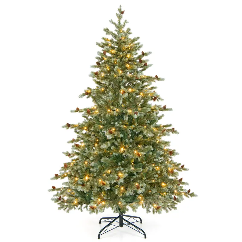 6-Foot Hinged Full-Profile Artificial Christmas Tree – Pine-Style Design with 240 Warm White LEDs
