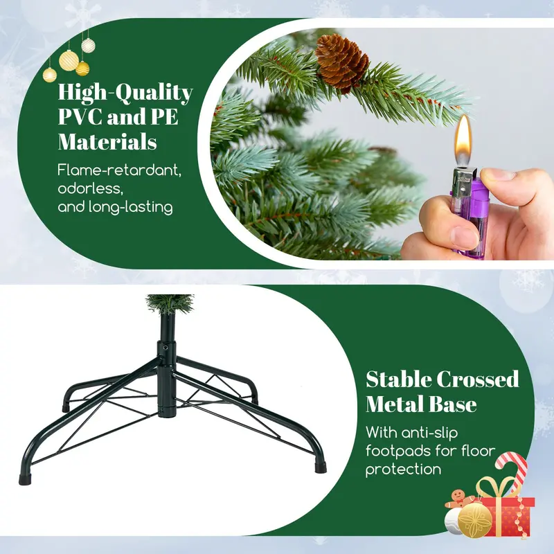 6-Foot Hinged Full-Profile Artificial Christmas Tree – Pine-Style Design with 240 Warm White LEDs