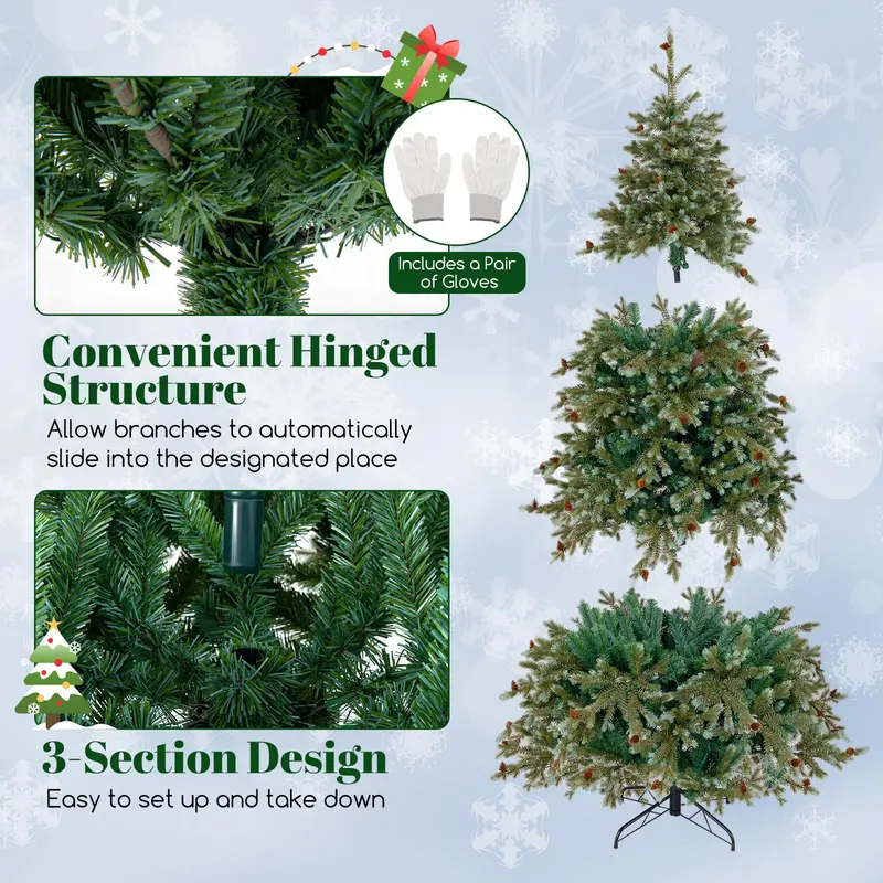 6-Foot Hinged Full-Profile Artificial Christmas Tree – Pine-Style Design with 240 Warm White LEDs