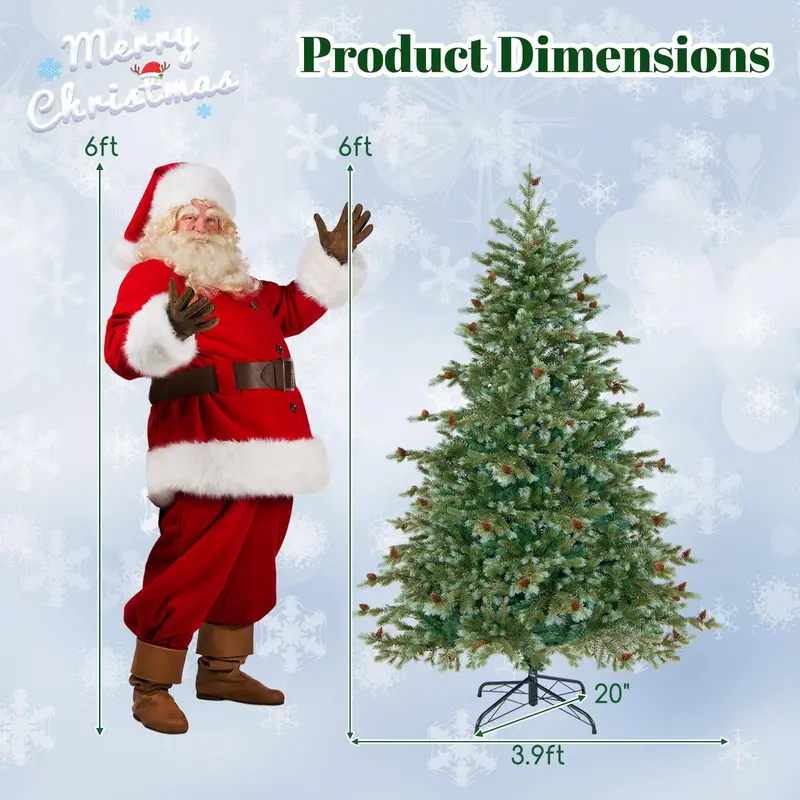 6-Foot Hinged Full-Profile Artificial Christmas Tree – Pine-Style Design with 240 Warm White LEDs