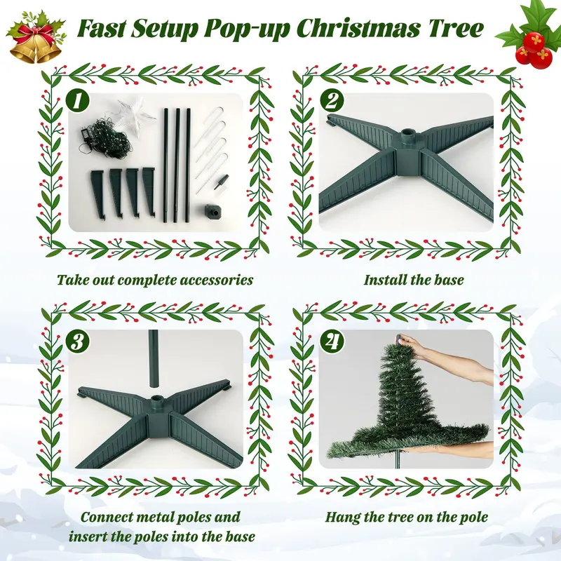 6-Foot Pre-Lit Pop-Up Christmas Tree – Collapsible Xmas Display with 282 RGB LED Lights