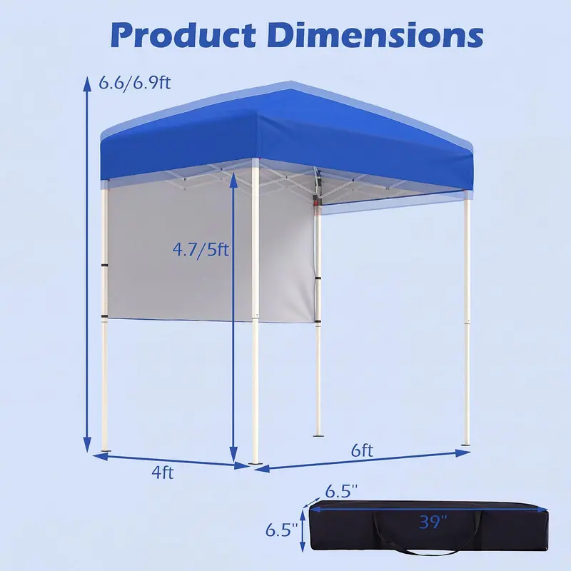 6 ft x 4 ft Pop-Up Canopy Tent – UPF 50+ Sun-Shade Shelter with Rapid-Assembly Frame and Detachable Half Sidewall