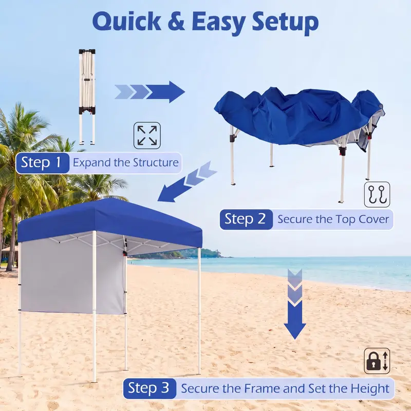 6 ft x 4 ft Pop-Up Canopy Tent – UPF 50+ Sun-Shade Shelter with Rapid-Assembly Frame and Detachable Half Sidewall