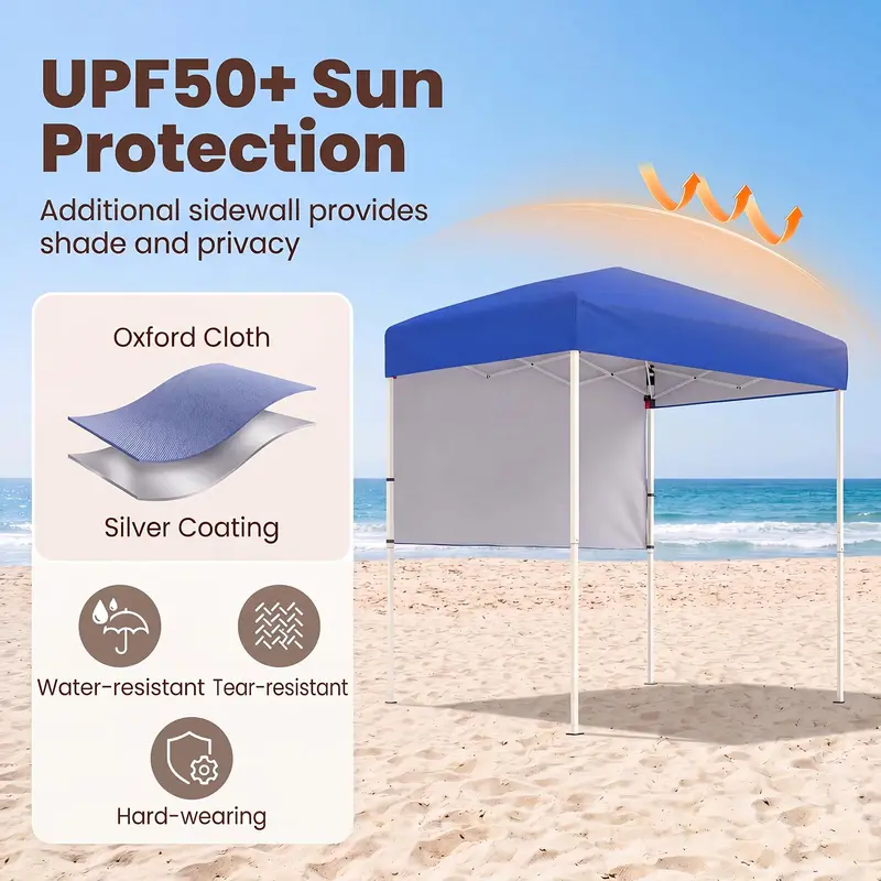 6 ft x 4 ft Pop-Up Canopy Tent – UPF 50+ Sun-Shade Shelter with Rapid-Assembly Frame and Detachable Half Sidewall