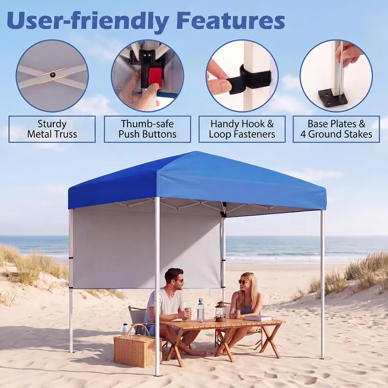 6 ft x 4 ft Pop-Up Canopy Tent – UPF 50+ Sun-Shade Shelter with Rapid-Assembly Frame and Detachable Half Sidewall