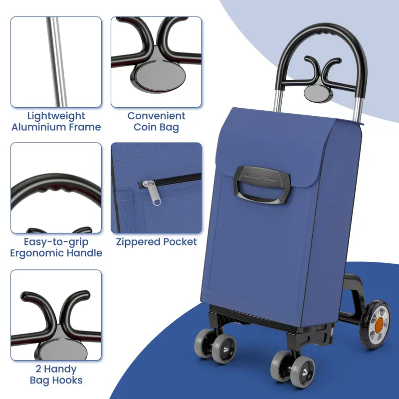 6-Wheel Expandable Grocery Cart — Heavy-Duty Folding Shopping Trolley with Reinforced Frame