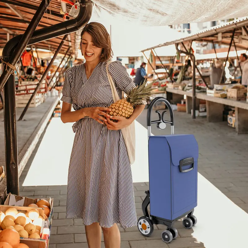 6-Wheel Expandable Grocery Cart — Heavy-Duty Folding Shopping Trolley with Reinforced Frame