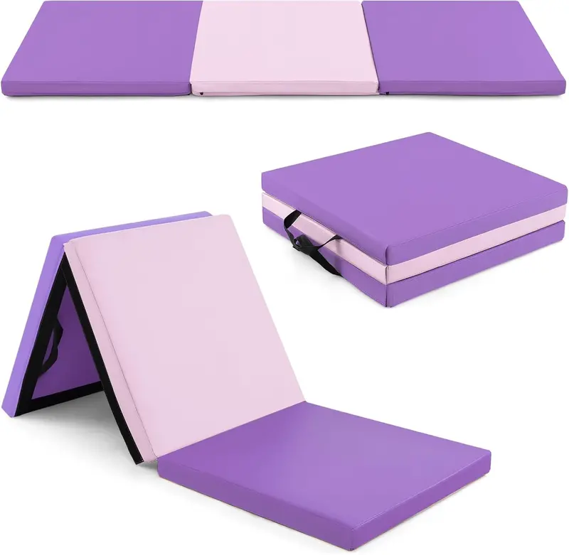 6' × 2' Tri-Fold Exercise Mat – 2-Inch Firm Foam Tumbling Surface with Seamless Integrated Handles