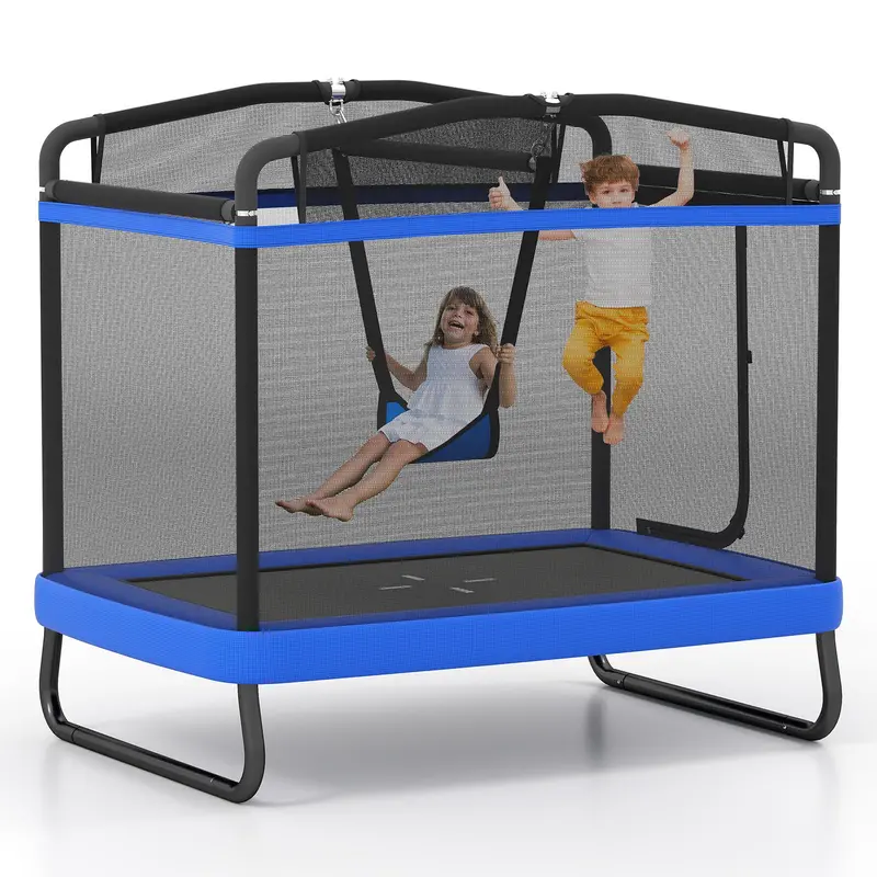 6 x 4 Foot Compact Rectangular Kids' Trampoline with Integrated Swing