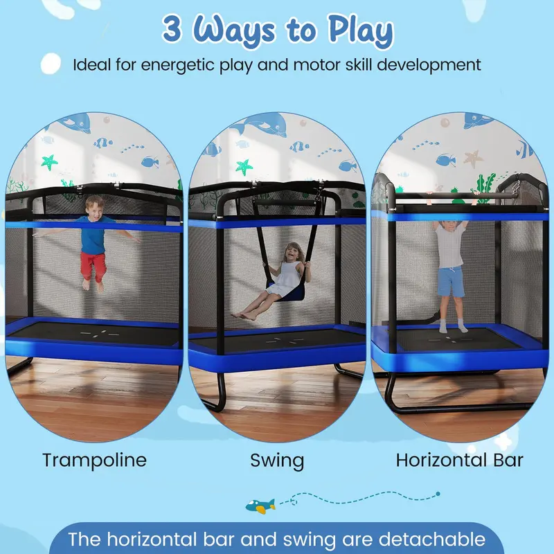6 x 4 Foot Compact Rectangular Kids' Trampoline with Integrated Swing 2