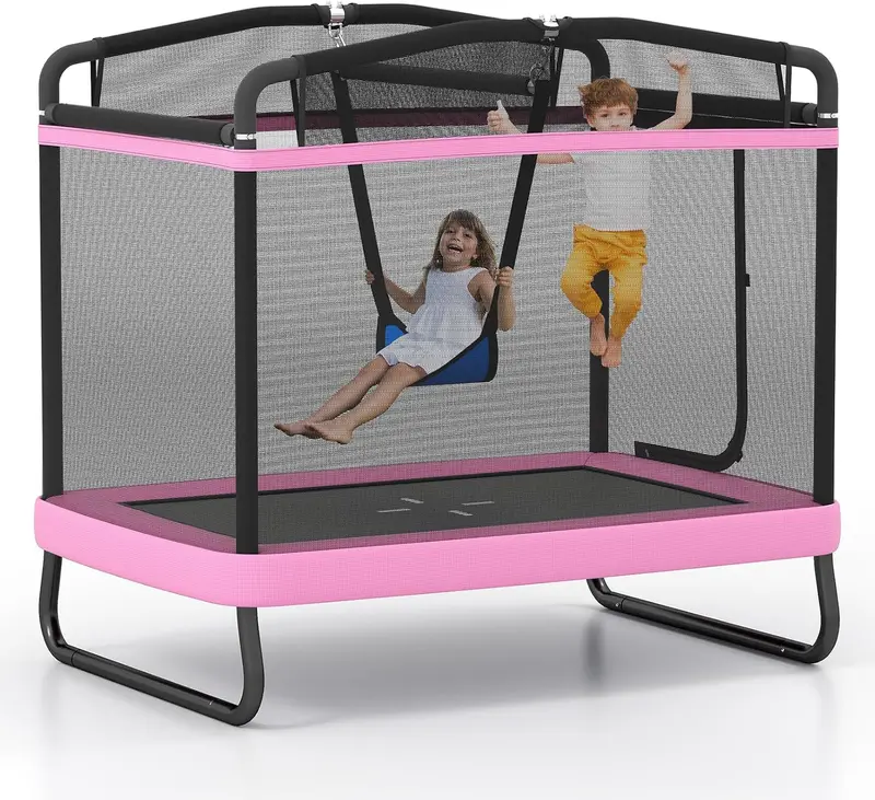 6 x 4 Foot Compact Rectangular Kids' Trampoline with Integrated Swing