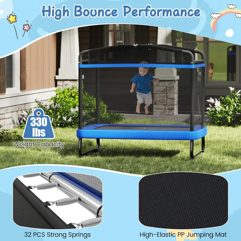 6 x 4 Foot Compact Rectangular Kids' Trampoline with Integrated Swing