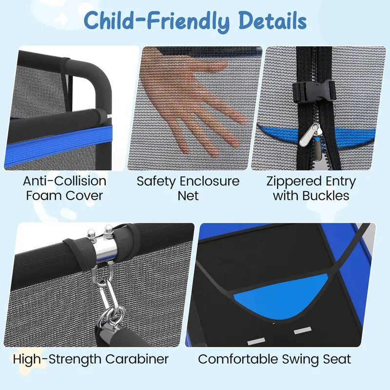6 x 4 Foot Compact Rectangular Kids' Trampoline with Integrated Swing