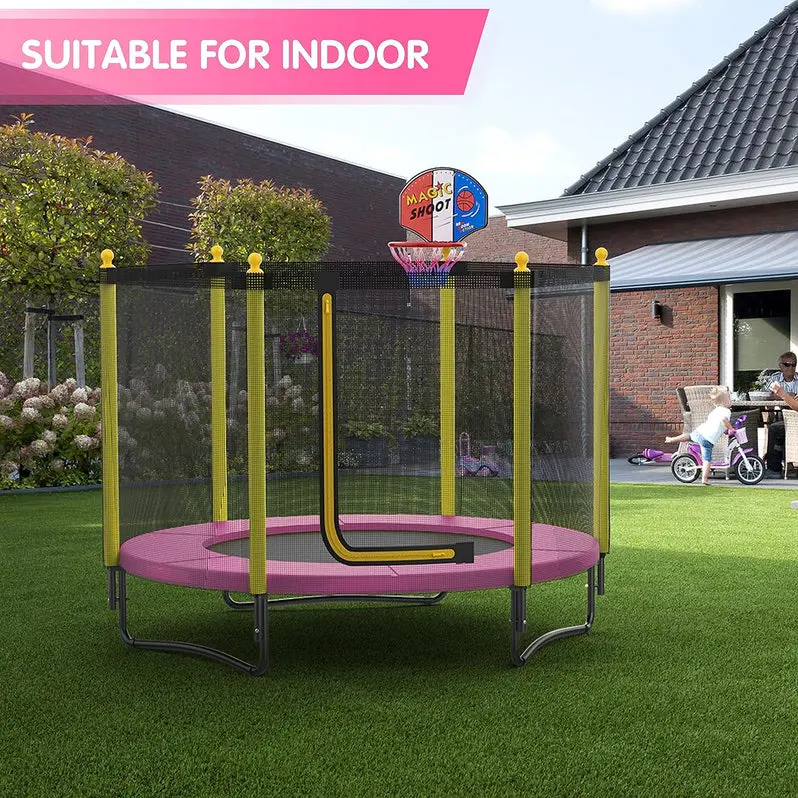 60-Inch Enclosed Backyard Trampoline – Safety Net, Basketball Hoop, and Toddler-Friendly Design