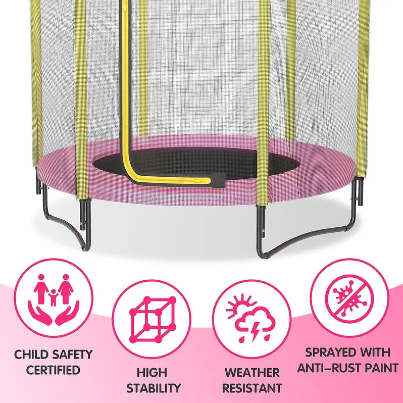 60-Inch Enclosed Backyard Trampoline – Safety Net, Basketball Hoop, and Toddler-Friendly Design