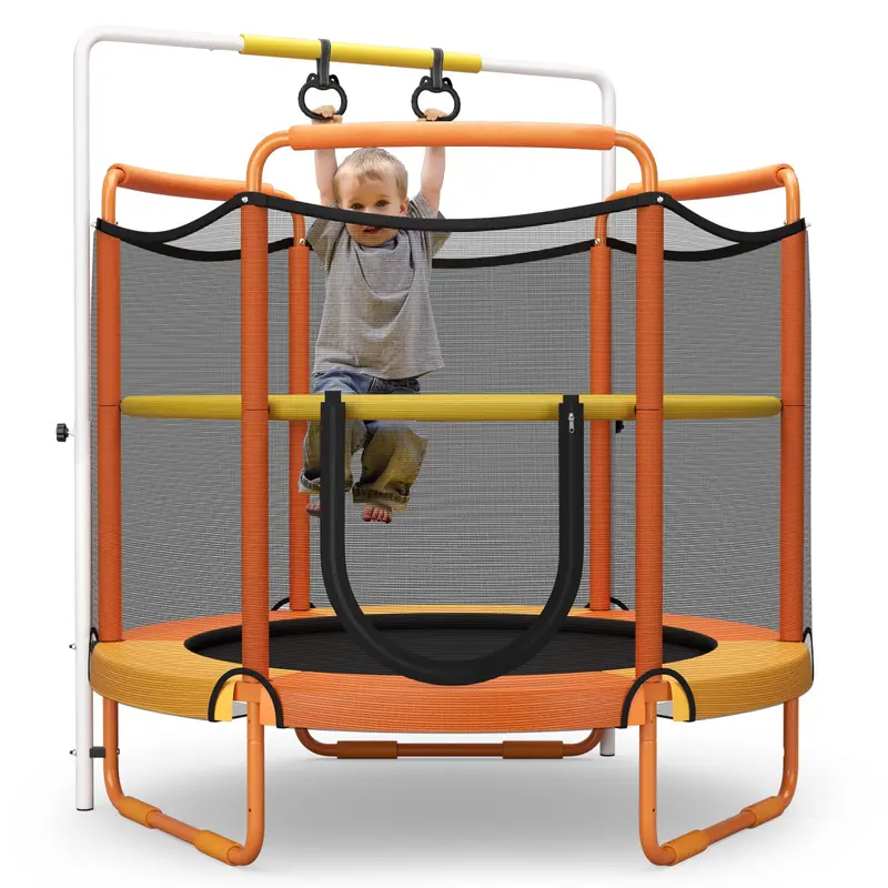 60-Inch Enclosed Kids’ Trampoline – Safety Netted Bouncing Mat with Reinforced Steel Frame