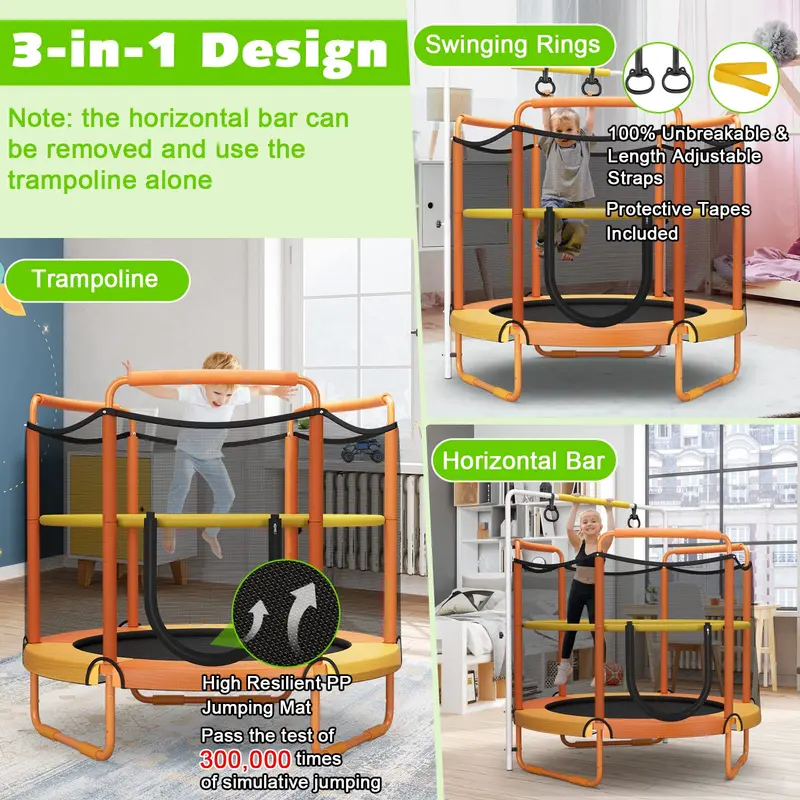 60-Inch Enclosed Kids’ Trampoline – Safety Netted Bouncing Mat with Reinforced Steel Frame 2