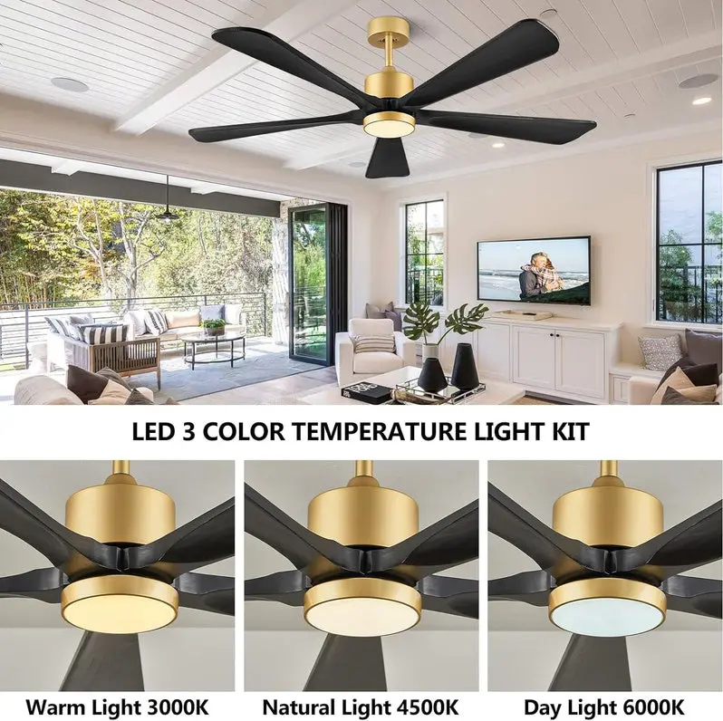 60-Inch Modern DC Ceiling Fan with Integrated LED Light – Reversible 6-Speed Motor, Remote Control, and Dark Brown Wooden Blades