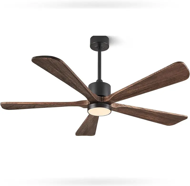 60-Inch Modern DC Ceiling Fan with Integrated LED Light – Reversible 6-Speed Motor, Remote Control, and Dark Brown Wooden Blades