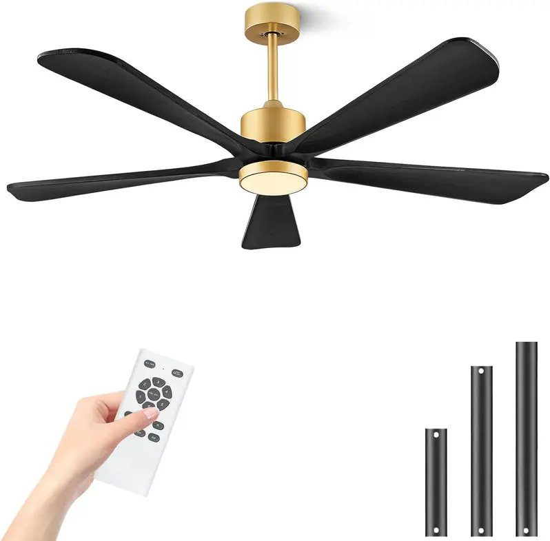 60-Inch Modern DC Ceiling Fan with Integrated LED Light – Reversible 6-Speed Motor, Remote Control, and Dark Brown Wooden Blades