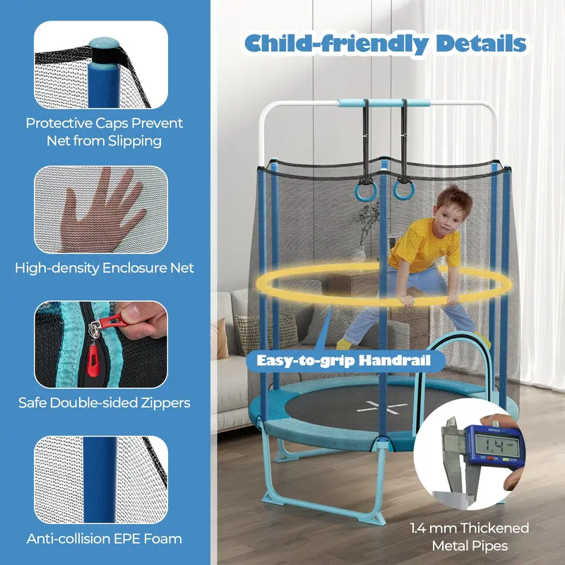 60-Inch Toddler-Safe Trampoline with Adjustable 3-in-1 Play Configuration