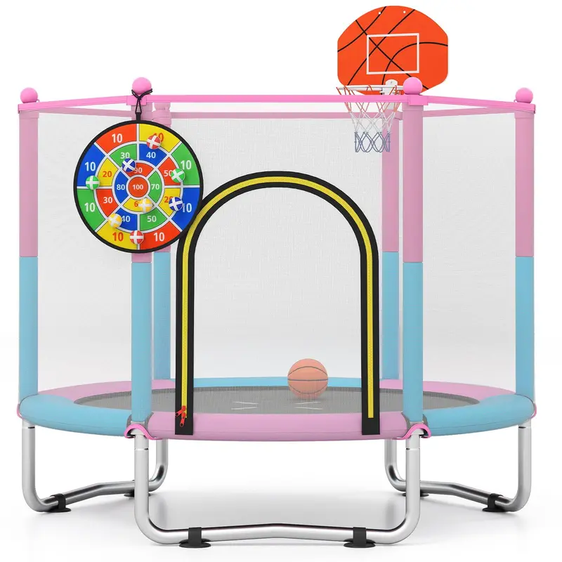60-Inch Toddler-Safe Trampoline with Basketball Hoop for Ages 3–6