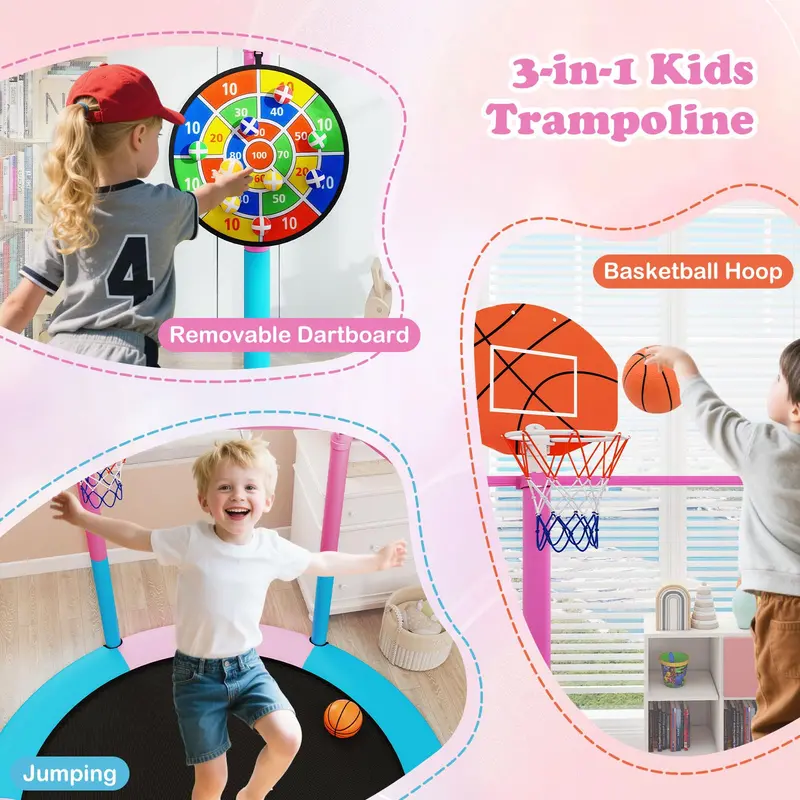 60-Inch Toddler-Safe Trampoline with Basketball Hoop for Ages 3–6 2