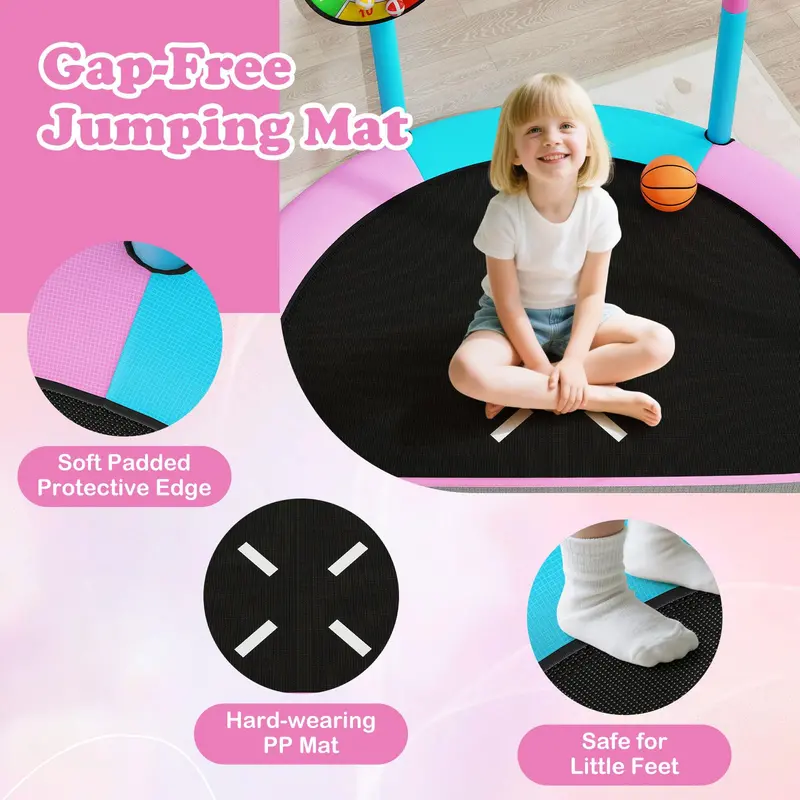 60-Inch Toddler-Safe Trampoline with Basketball Hoop for Ages 3–6