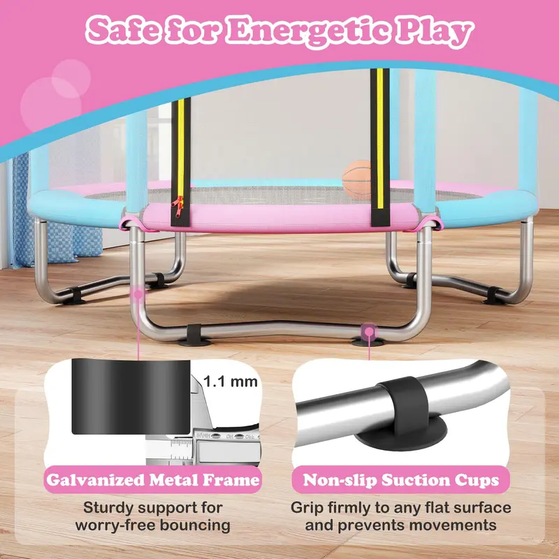 60-Inch Toddler-Safe Trampoline with Basketball Hoop for Ages 3–6