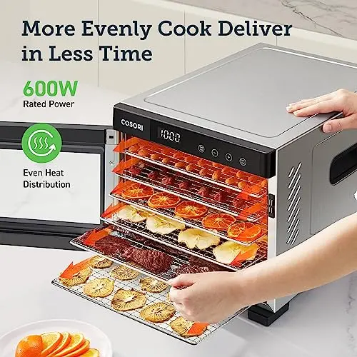 600W Stainless Steel Food Dehydrator for Homemade Jerky, Fruits, and Healthy Snacks