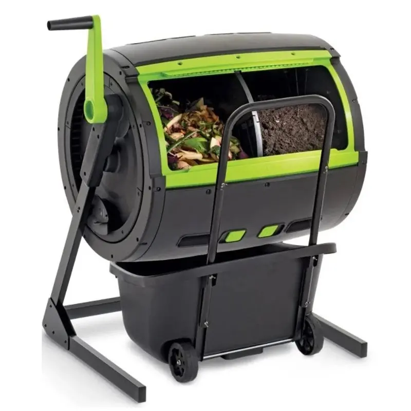 65-Gallon Dual-Chamber Rotating Compost Tumbler – Wheeled Cart Base for Easy Turning and Efficient Organic Waste Processing