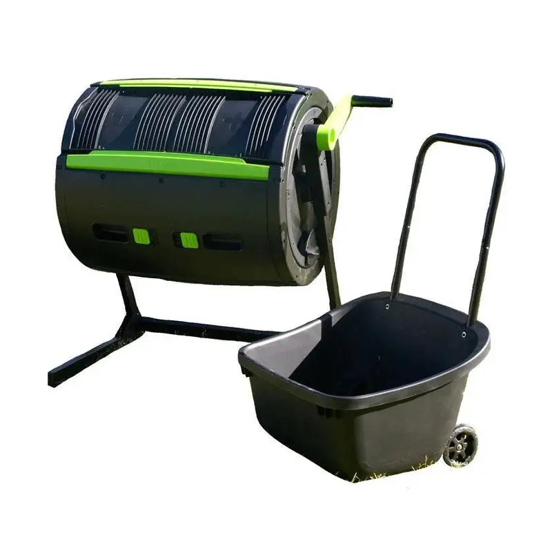 65-Gallon Dual-Chamber Rotating Compost Tumbler – Wheeled Cart Base for Easy Turning and Efficient Organic Waste Processing