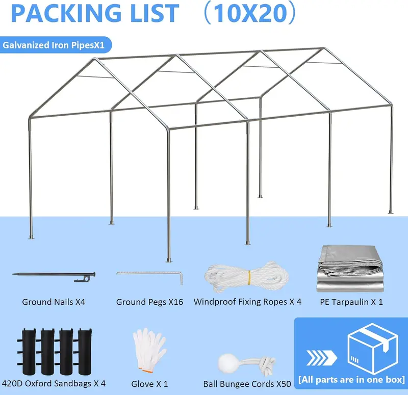 6×8 ft All-Season Portable Carport – Heavy-Duty Removable-Wall Garage Tent with Door