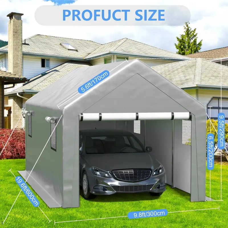 6×8 ft All-Season Portable Carport – Heavy-Duty Removable-Wall Garage Tent with Door