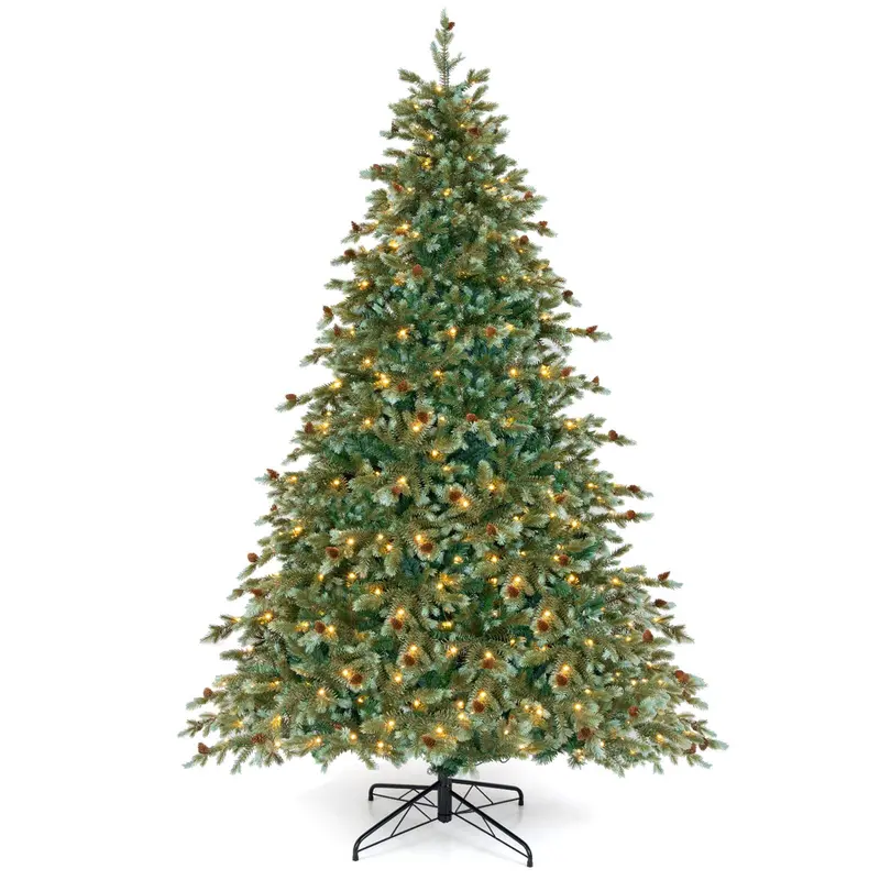 7-Foot Full-Profile Pre-Lit Artificial Christmas Tree – Hinged Pine Look with 340 Warm White LEDs