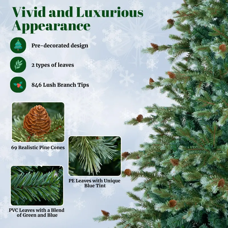 7-Foot Full-Profile Pre-Lit Artificial Christmas Tree – Hinged Pine Look with 340 Warm White LEDs