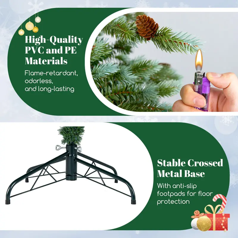 7-Foot Full-Profile Pre-Lit Artificial Christmas Tree – Hinged Pine Look with 340 Warm White LEDs