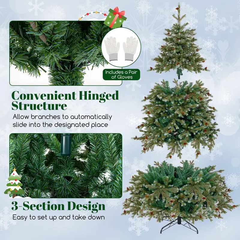 7-Foot Full-Profile Pre-Lit Artificial Christmas Tree – Hinged Pine Look with 340 Warm White LEDs